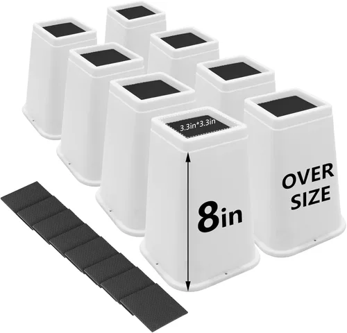 Vista 9 de Paquete de 4 elevadores de cama de 4 pulgadas resistentes, elevadores de muebles para dormitorio, tamaño individual XL, mesa, sofá, armario, marco