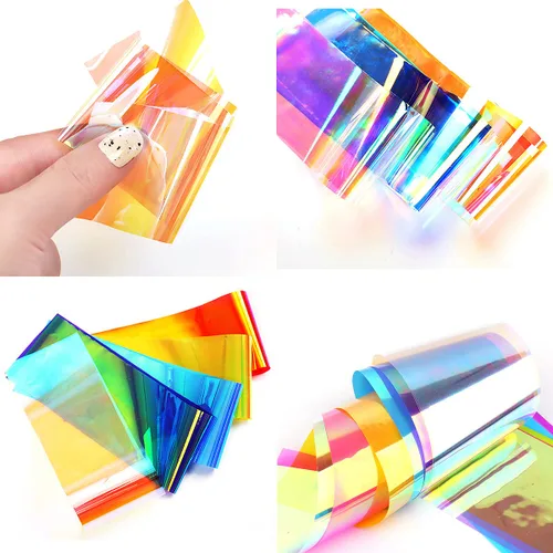 Vista 5 de 10 rollos de papel de vidrio Aurora degradado para arte de uñas, 3D, holográfico, de cristal, efecto de fragmento, efecto de fragmento de espejo