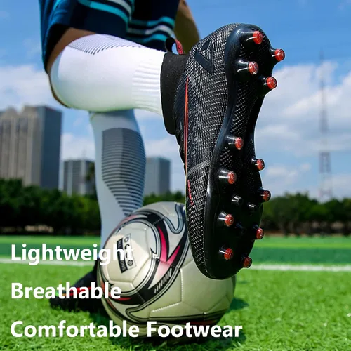 Vista 6 de HHY Botines de fútbol para hombre, zapatos de fútbol de caña alta, antideslizantes, para interiores y exteriores, césped firme, botas de combate