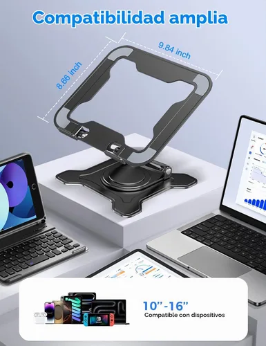 Vista 6 de JCZT Soporte ajustable para computadora portátil, base giratoria de 360°, soporte ergonómico para computadora, elevador plegable para oficina