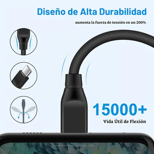 Vista 5 de Cable USB C a USB C, 60 W, paquete de 2 cables de carga rápida tipo C a Negro