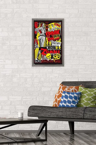 Vista 2 de Rob Zombie - Póster de pared de niñas muertas vivientes, 22.4 pulgadas de largo x 14.7 pulgadas de ancho, versión enmarcada de madera de granero