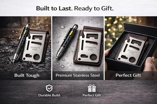Vista 8 de Regalos para hombres: bolígrafo multiherramienta 6 en 1 y juego de herramientas para tarjetas 11 en 1, accesorios geniales para hombres, regalos