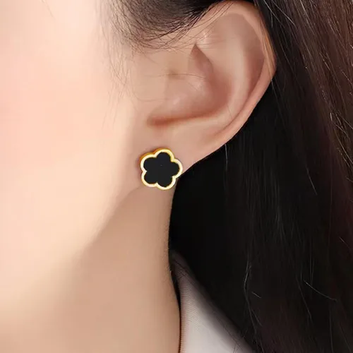 Vista 5 de RAFYZY Lucky Clover - Collar de trébol chapado en oro de 18 quilates y aretes para mujer, diseño de trébol de la suerte, juego de joyería simple