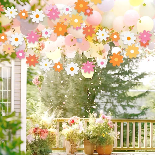 Vista 5 de Henoyso Paquete de 5 decoraciones de margaritas bohemias para fiesta, guirnalda de margaritas con recortes de flores hippie para verano, boda