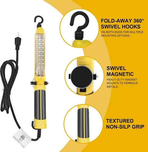 Vista 4 de Luz LED de Trabajo con Fuente de Luz LED COB Súper Brillante de 20, Luces de Trabajo Portátiles con Cable con Imán Fuerte, Gancho Giratorio Doble