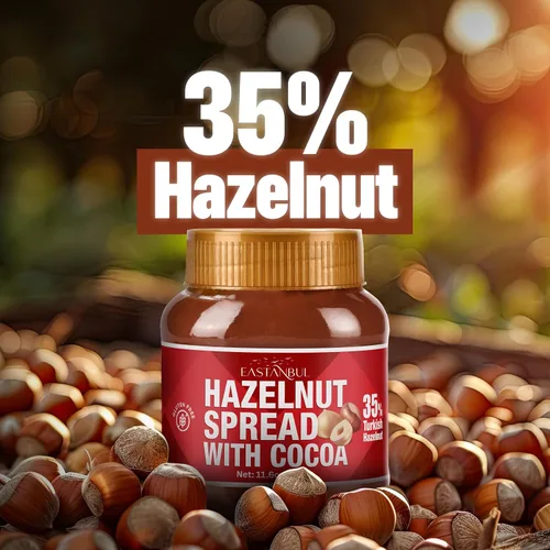 Vista 3 de Eastanbul Crema de cacao y avellana, 11.6 onzas, chocolate y avellana para untar, sin aceite de palma, rico y cremoso 35% de nueces, sin gluten