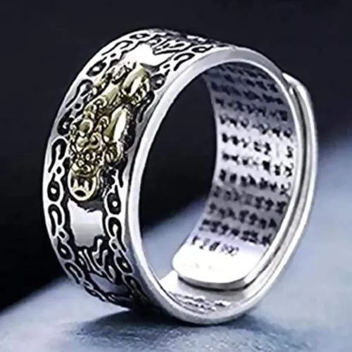 Vista 4 de Anillo ajustable de plata 990 Feng Shui PiXiu MANI mantra protección riqueza anillo, Plata, no conocido