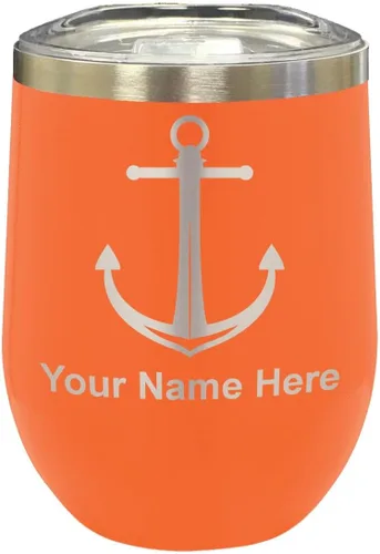 Vista 27 de LaserGram Vaso de vino de acero inoxidable de doble pared, ancla de barco, grabado personalizado incluido (negro)