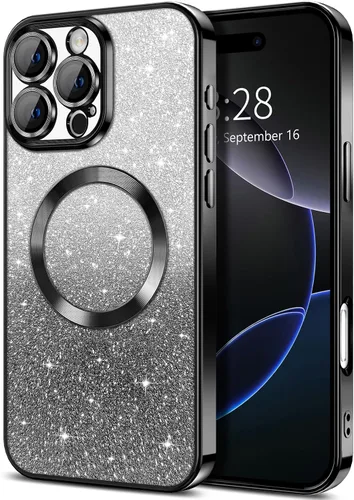 Vista 127 de Hython Funda para iPhone 13 Pro transparente con purpurina magnética [compatible con MagSafe] Protector completo de lente de cámara delgado