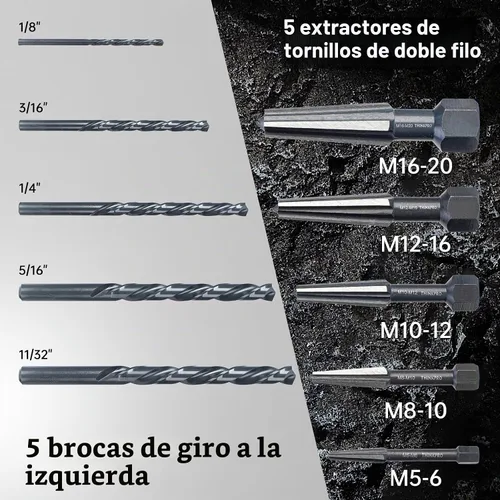 Vista 5 de Kit extractor de pernos, 10 piezas extractor de tornillo y broca