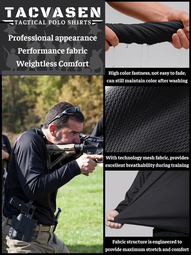 Vista 5 de TACVASEN Long Sleeve Polo Shirts for Men Tactical Performance Polo Shirts w Collar Quick Dry Fit Work Shirts Workout Golf