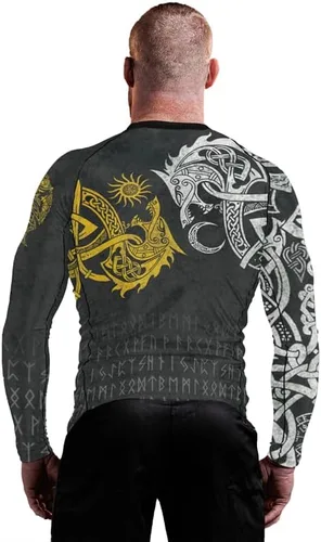 Vista 5 de Viking Tatoo - Camisas de compresión para hombre, manga larga, protección contra erupciones para MMA, BJJ, Grappling Base Layer Combat