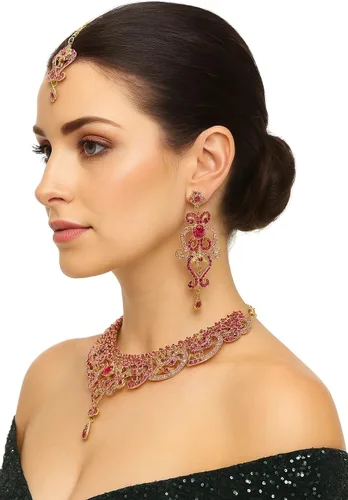 Vista 163 de Conjunto precioso de collar con look real Indian Bollywood, maravillosamente decorado, conjunto de collar adornado para mujer.