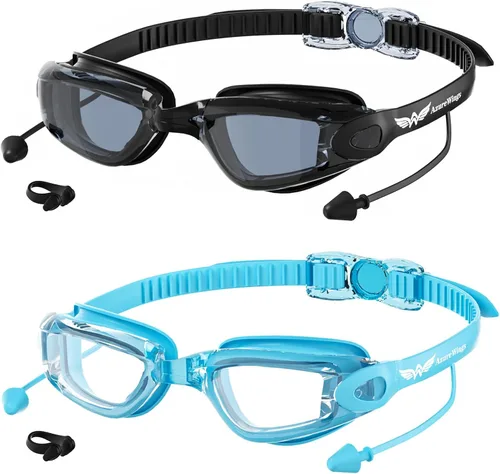 Vista 13 de Paquete de 2 gafas de natación sin fugas, antivaho y UV, gafas de natación para adultos, hombres y mujeres, lentes de policarbonato con espejo HD
