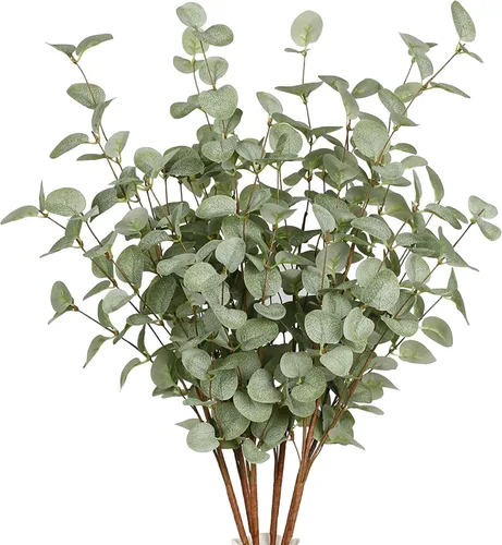 Vista 7 de 6 piezas tallos de eucalipto de 27", tallos de follaje, spray de hojas de eucalipto en verde, plantas de plástico de seda, plantas artificiales