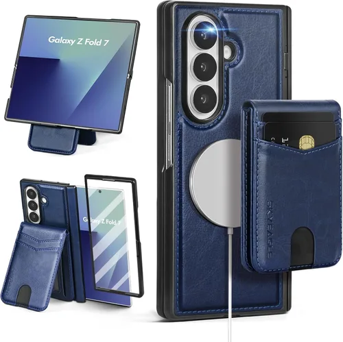 Vista 9 de SkyEagle Funda Cartera magnética desmontable compatible con Magsafe para Samsung Galaxy Z Fold 7 con tarjetero Protector de pantalla integrado