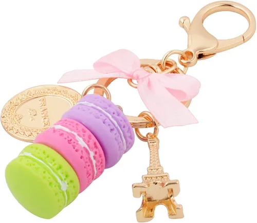 Vista 2 de ZOONAI - Llavero con forma de torta de macarón con forma de torta Eiffel con lazo, llavero para coche