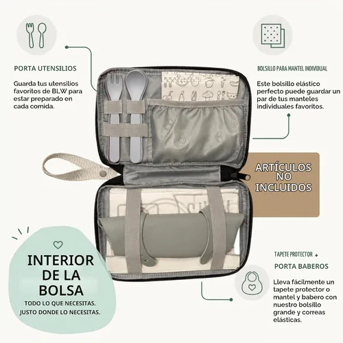 Vista 4 de THEO'S Embrague de suministros de destete LED para bebés, se adapta a los elementos esenciales de la comida e incluye trabillas para utensilios