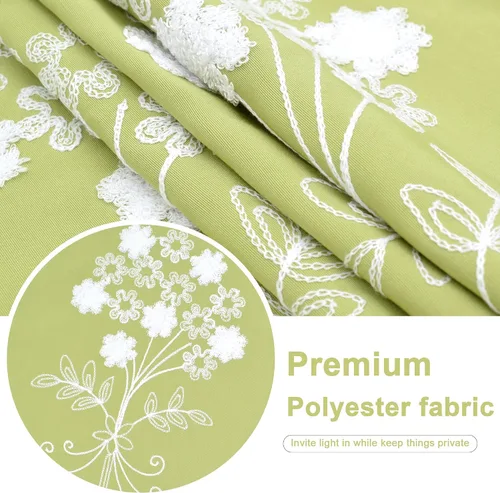 Vista 5 de Molaxhome Cenefas de ventana bordadas florales opacas con bolsillo para barra, cortinas para cocina, color verde, 29 pulgadas de ancho x 24 pulgadas
