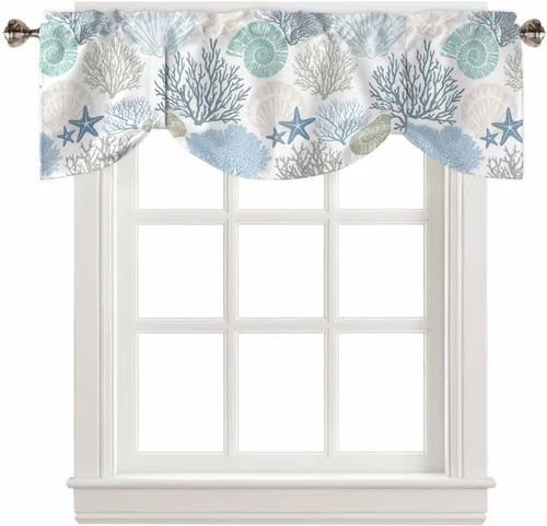 Vista 14 de Cortinas de verano con cenefa de amarre para ventanas, cortinas costeras de cocina costeras para ventanas, cortinas náuticas junto al mar, beige