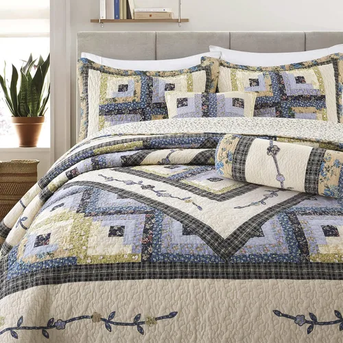 Vista 4 de L'IRISDOM Juego de ropa de cama Queen 100% algodón, colcha de retazos bohemios, colcha acolchada para todas las estaciones