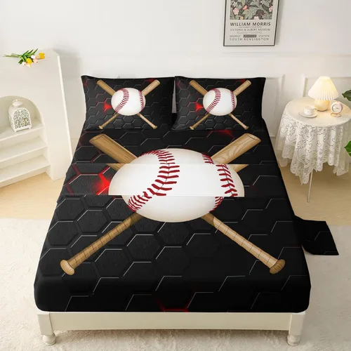 Vista 19 de QOOMO Sábanas de béisbol, sábanas deportivas para niños y adolescentes, bolsillo profundo de 16 pulgadas, juego de 4 piezas, tamaño individual