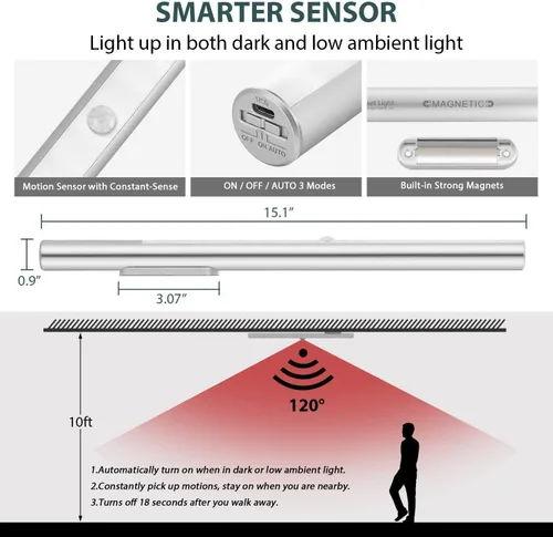 Vista 5 de BLS - Paquete de 6 luces con sensor de movimiento para interiores + 1 paquete de luces LED T401 para armario, funciona con pilas, iluminación
