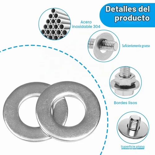 Vista 3 de 200 piezas arandelas planas de 1/4'', OD 5/8'', arandelas de acero inoxidable 304, arandelas de metal SAE para tornillos y pernos