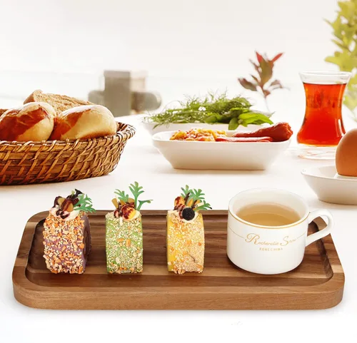 Vista 2 de 2 piezas de bandejas rectangulares de madera para alimentos, bandeja decorativa pequeña para servir, bandeja larga de charcutería, bandejas