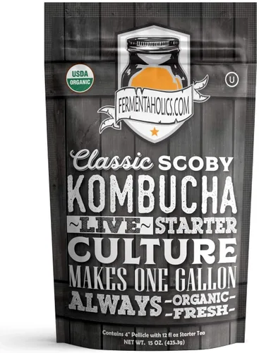 Vista 4 de Kombucha Essentials Kit – Incluye Kombucha Orgánica USDA SCOBY + tarro de fermentación de vidrio de 1 galón con cubierta transpirable + tiras de pH