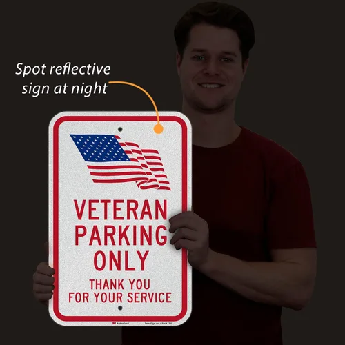 Vista 8 de SmartSign Letrero de metal con texto en inglés "Veteran Parking Only - Thank You For Your Service" de 18 x 12 pulgadas con símbolo de la bandera