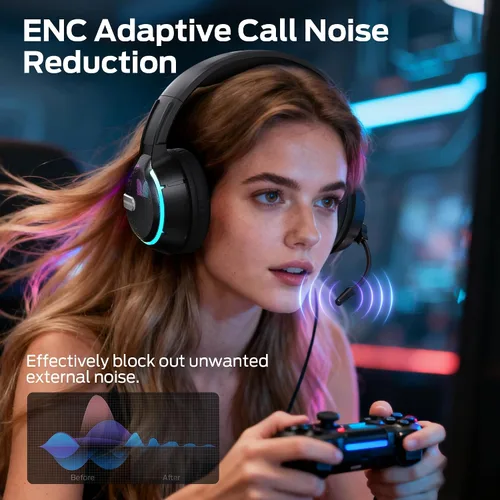 Vista 5 de Monster Mission 320 - Auriculares para juegos para PS5, PS4PC, interruptor, cancelación de ruido con micrófono, luz LED, sonido envolvente 7.1