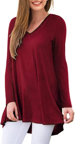 Vista 2 de AWULIFFAN Camiseta de manga larga con cuello en V para mujer, ropa de dormir, túnica