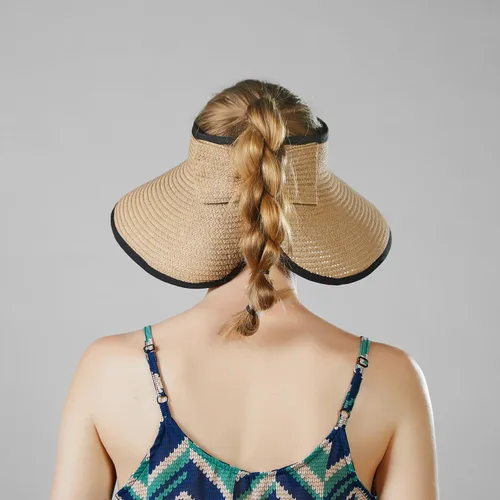 Vista 2 de KDWAVE Visera solar de paja para mujer, ala ancha, protección UV UPF 50+, ajustable, enrollable, plegable, plegable, plegable, sombrero de playa
