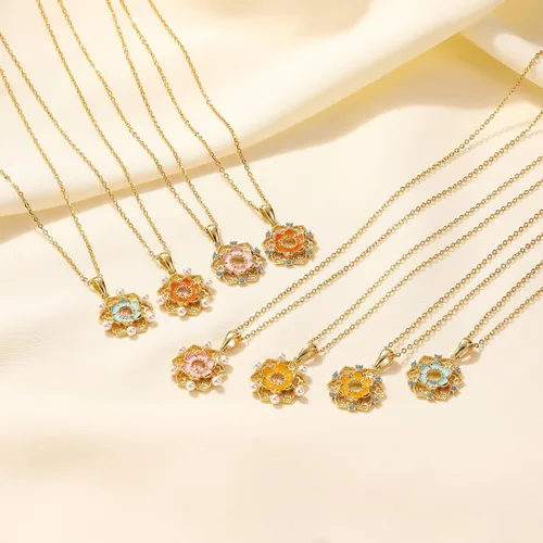 Vista 5 de 18K Gold-Plated Flower Pendant Necklace with Pearls and Zircon - Fashionable Cute Design for Girls and Women with Box Gifts