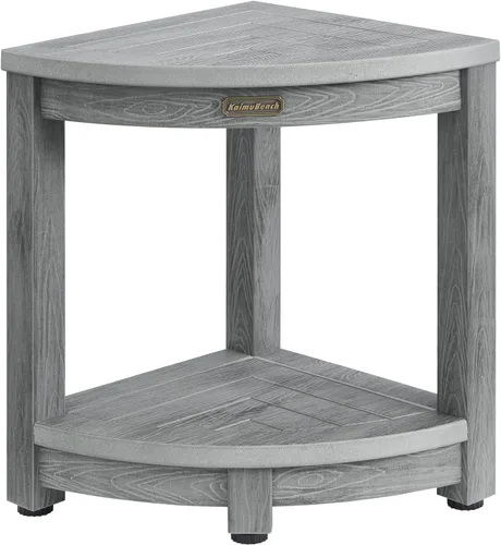 Vista 8 de KaimuBench Banco de ducha para ducha interior, taburete de ducha esquinero de madera de polietileno, asiento de baño de plástico para afeitarse