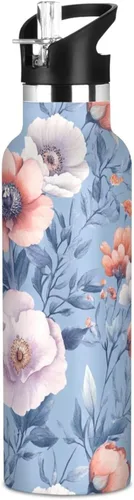 Vista 22 de Flores de otoño, tulipán, narciso, gladiolo, azul, doble pared, aisladas al vacío, botellas de agua con pajitas, a prueba de fugas, sin BPA, a