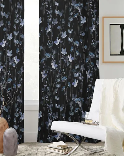 Vista 3 de Cortinas traslúcidas de flores azules de 90 pulgadas de largo, juego de 2 paneles de cortinas para cocina, dormitorio, sala de estar, puerta