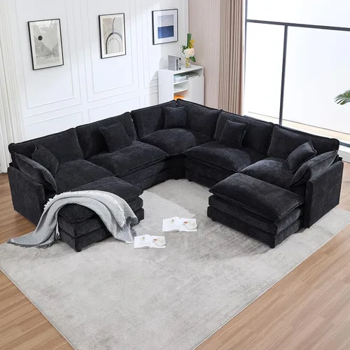 Vista 25 de Sofá modular de gran tamaño, sofá grande en forma de U con asiento profundo, sofás de nube de felpilla para sala de estar, sofá modular convertible