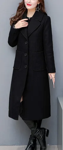 Vista 2 de ThCreasa Chaqueta de invierno de mezcla de lana para mujer, con solapa y solapa, para invierno