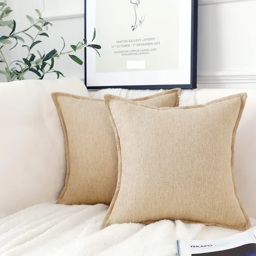 Vista 18 de LIGICKY Juego de 2 fundas de almohada de lino neutro de 18 x 18 pulgadas, fundas de almohada decorativas de color marrón caqui para sala de estar