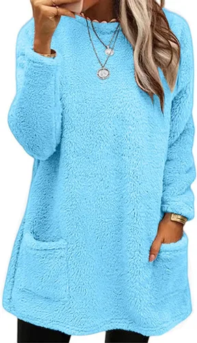Vista 4 de LCMTWX Sudadera de forro polar cálido para invierno para mujer, con bolsillos, holgada, suave, de manga larga, sin botones, para Navidad