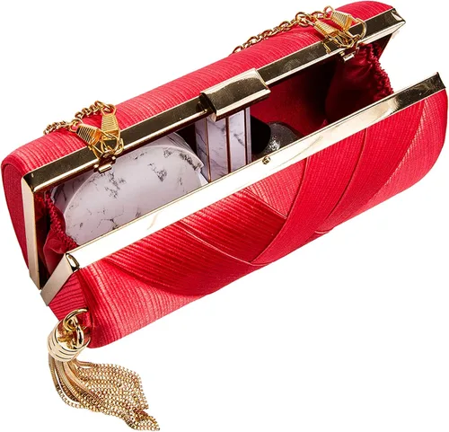 Vista 7 de Elegante bolsa de noche de seda con colgante de borla para mujer bolso de mano para novia boda graduación fiesta de salida nocturna
