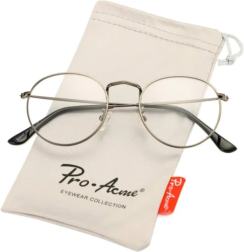 Vista 4 de Pro Acme Clásico marco redondo de metal transparente para lentes unisex (Gunmetal)