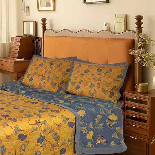 Vista 7 de Ginkgo - Juego de ropa de cama tamaño King, reversible, suave, juego de edredón con fundas de almohada, juego de colcha de algodón ligero para todas