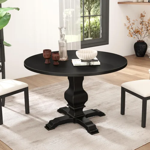 Vista 3 de Roundhill Furniture Havre - Mesa de comedor redonda con base de pedestal, color negro