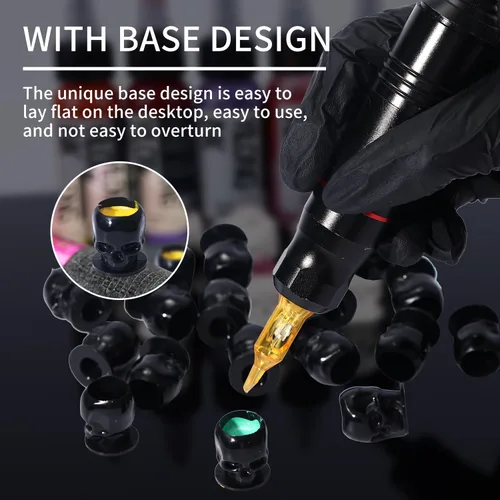 Vista 3 de 200 tapas de tinta desechables para tatuaje, vasos de plástico con base para pigmento de maquillaje permanente, suministros de accesorios