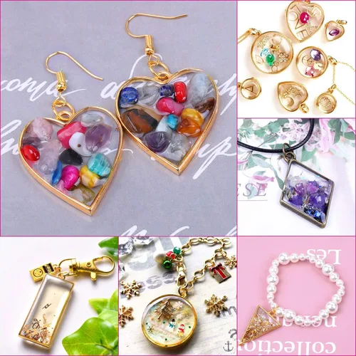 Vista 6 de Shynek 60 colgantes de marco hueco, biseles de resina para manualidades, moldes de joyería para collares y aretes