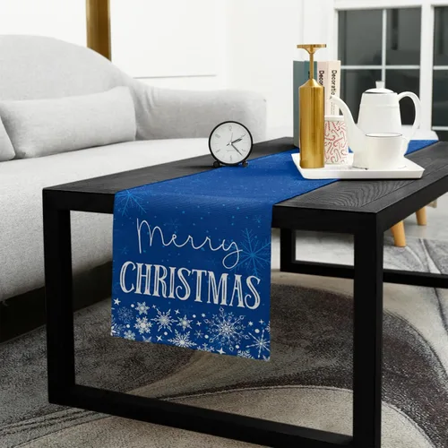 Vista 5 de Camino de mesa de Navidad de 48 pulgadas de largo, diseño de arpillera y algodón para cocina, redondo, cuadrado, boda, café, mesa de comedor, Copo